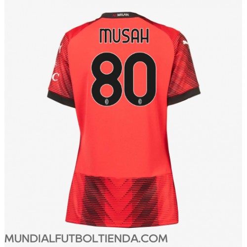 Camiseta AC Milan Yunus Musah #80 Primera Equipación Replica 2023-24 para mujer mangas cortas